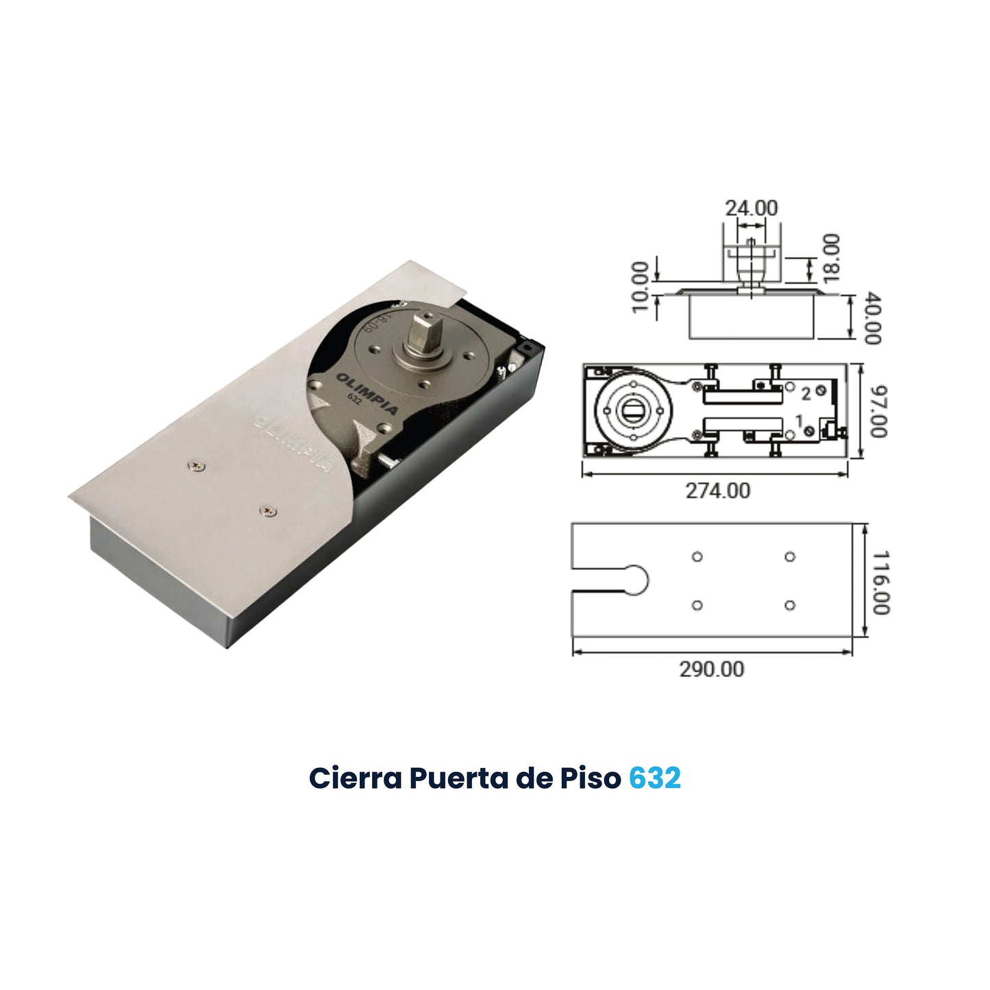 Cierra Puerta-Freno Hidráulico OLIMPIA 632-MS (Perno tipo MAB / SPEEDY)