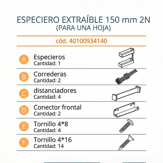 COMPONENTES ESPECIERO EXTRAIBLE 150 MM 2N - DUCASSE INDUSTRIAL-40100934140-EXCELSIOR PERU