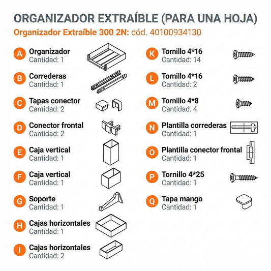 COMPONENTES ORGANIZADOR EXTRAIBLE 300 MM - DUCASSE INDUSTRIAL-40100934130-EXCELSIOR PERU
