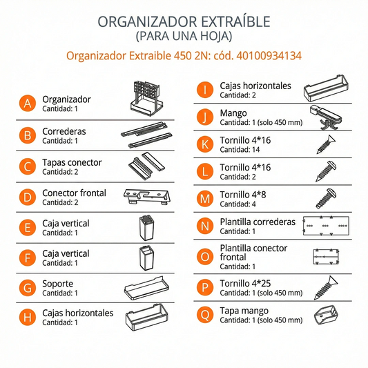 COMPONENTES ORGANIZADOR EXTRAIBLE 450 MM - DUCASSE INDUSTRIAL-40100934134-EXCELSIOR PERU-EXTRAIBLES