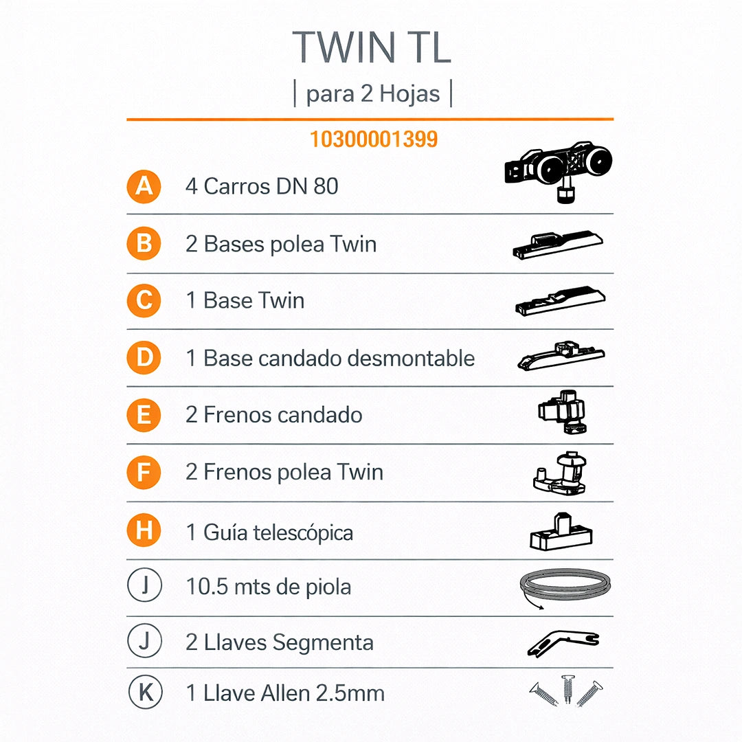 COMPONENTES TWIN TL DUCASSE INDUSTRIAL 10300001399 -EXCELSIOR PERU-sistema sincronizado telescópico