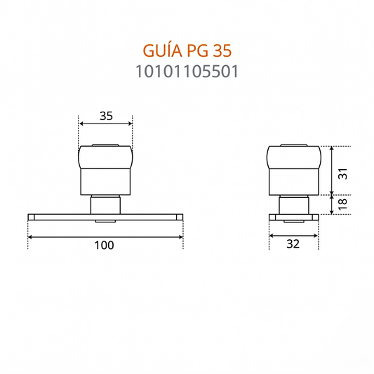MEDIDAS GUIA PG-35 - DUCASSE INDUSTRIAL 10101105501 EXCELSIOR PERU ACCESORIOS PARA PORTONES