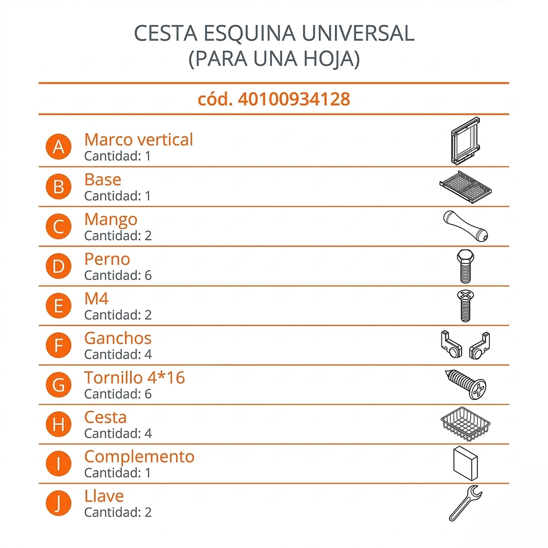 COMPONENTES CESTA ESQUINA UNIVERSAL 800 MM - DUCASSE INDUSTRIAL-40100934128-  EXTRAIBLES DE COCINA-EXCELSIOR PERU-MAGIC CORNER