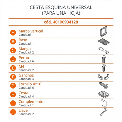 COMPONENTES CESTA ESQUINA UNIVERSAL 800 MM - DUCASSE INDUSTRIAL-40100934128-  EXTRAIBLES DE COCINA-EXCELSIOR PERU-MAGIC CORNER