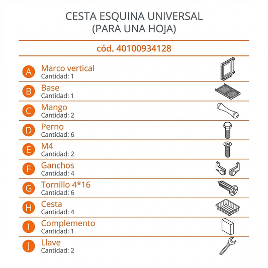 COMPONENTES CESTA ESQUINA UNIVERSAL 800 MM - DUCASSE INDUSTRIAL-40100934128-  EXTRAIBLES DE COCINA-EXCELSIOR PERU-MAGIC CORNER