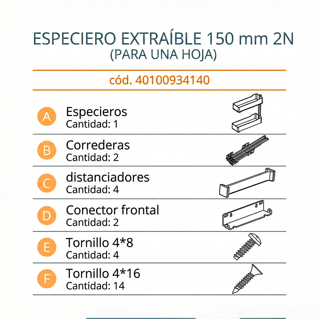 COMPONENTES ESPECIERO EXTRAIBLE 150 MM 2N - DUCASSE INDUSTRIAL-40100934140-EXCELSIOR PERU