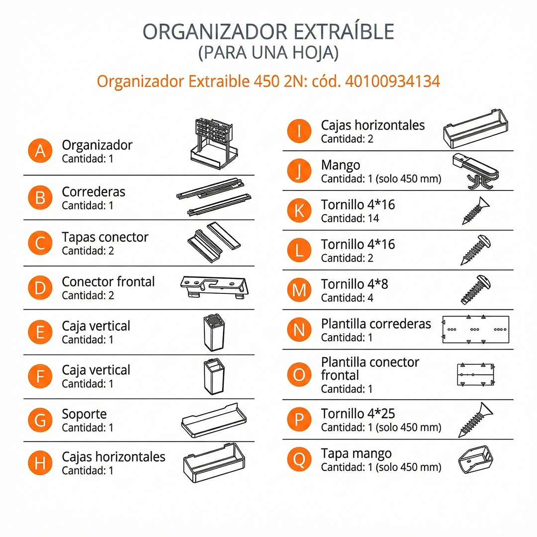 COMPONENTES ORGANIZADOR EXTRAIBLE 450 MM - DUCASSE INDUSTRIAL-40100934134-EXCELSIOR PERU-EXTRAIBLES