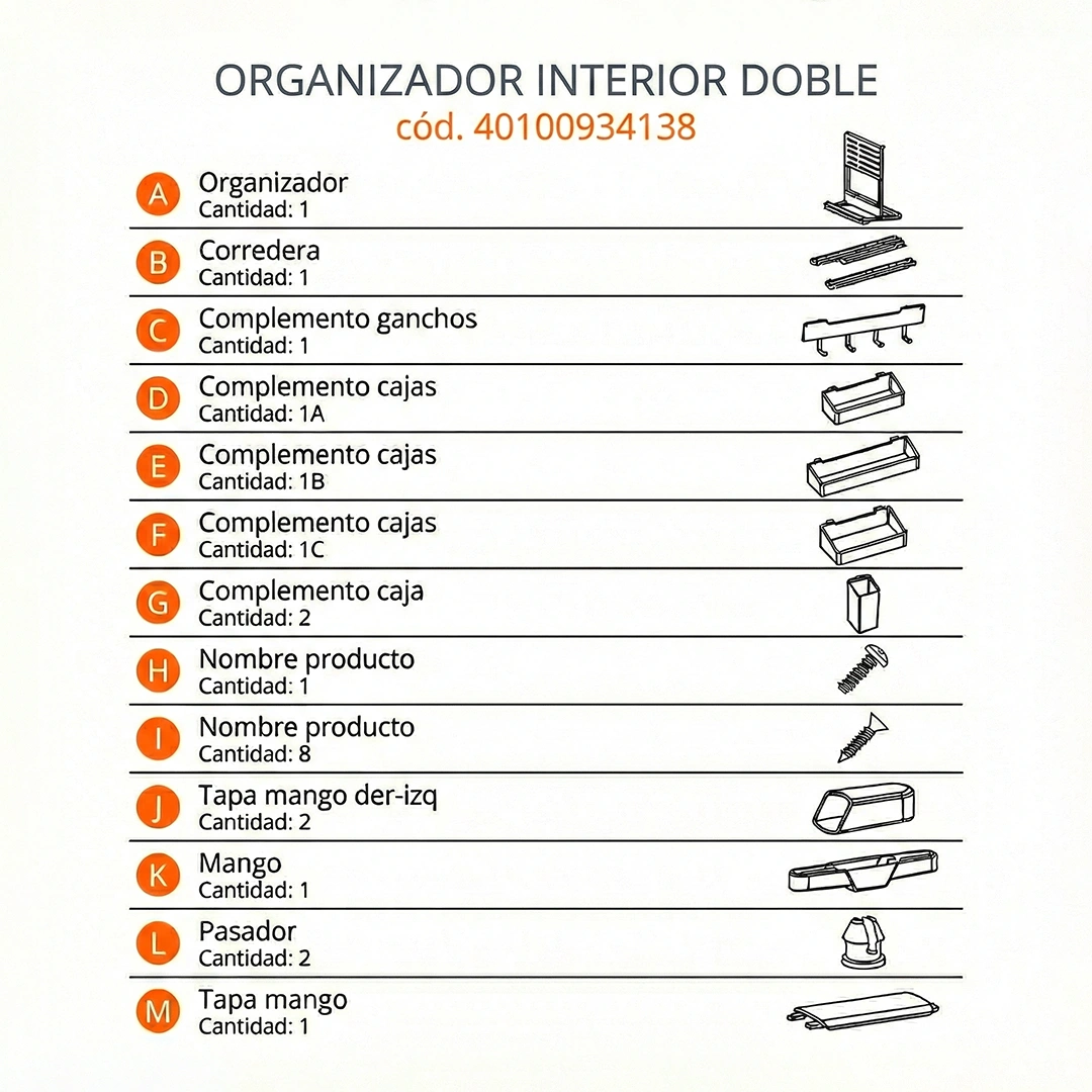COMPONENTES ORGANIZADOR INTERIOR DOBLE-DUCASSE INDUSTRIAL-40100934138-EXCELSIOR PERU