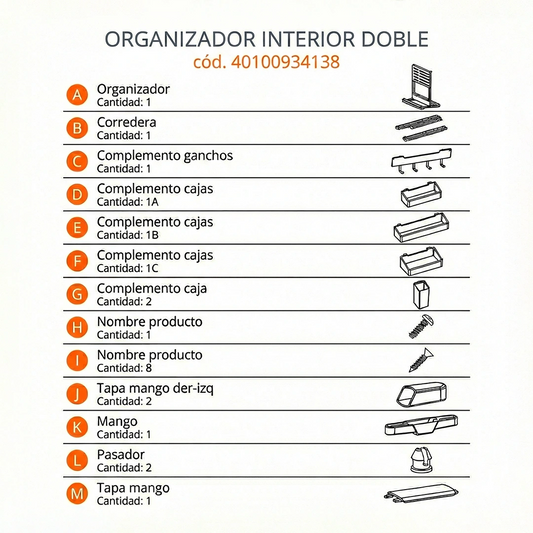 COMPONENTES ORGANIZADOR INTERIOR DOBLE-DUCASSE INDUSTRIAL-40100934138-EXCELSIOR PERU