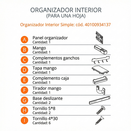 COMPONENTES ORGANIZADOR INTERIOR SIMPLE-DUCASSE INDUSTRIAL-40100934137-EXCELSIOR PERU