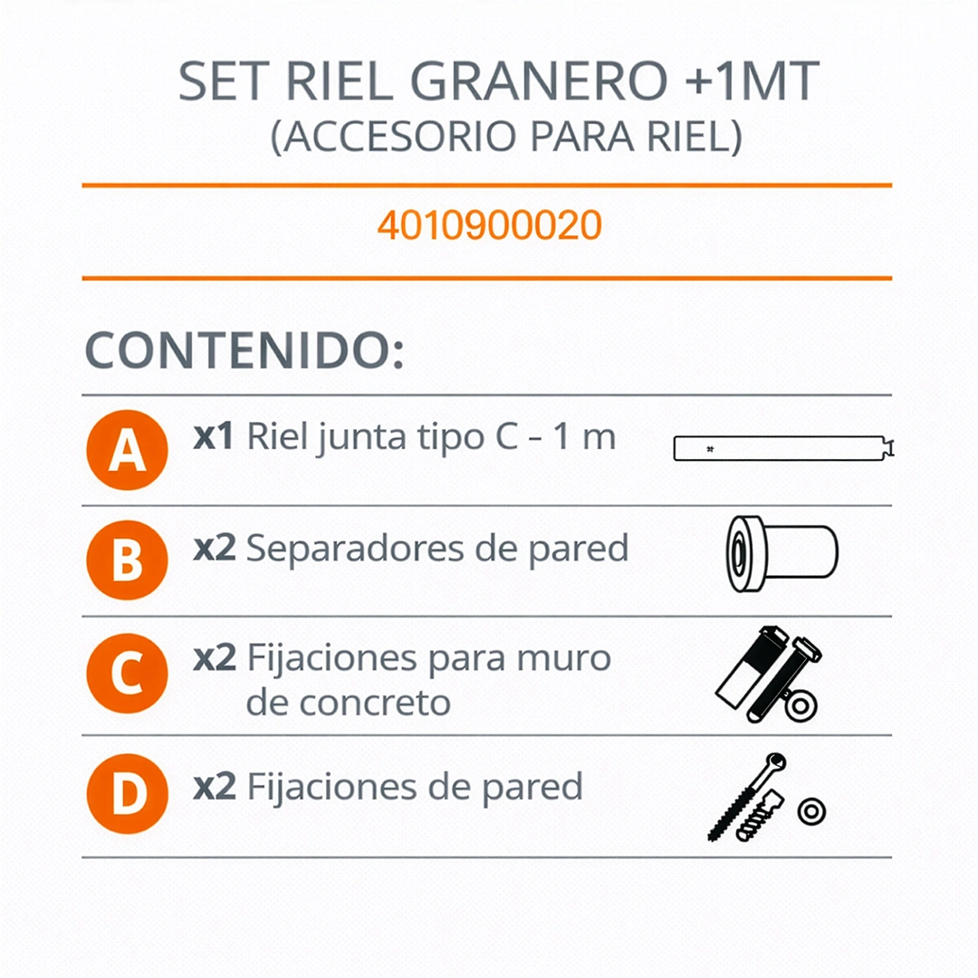 COMPONENTES SET RIEL GRANERO + 1 MT - DUCASSE INDUSTRIAL 4010900020 EXCELSIOR PERU