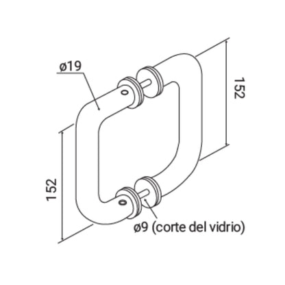 Haladera Recta Olimpia para puerta de cristal PP301-3/4