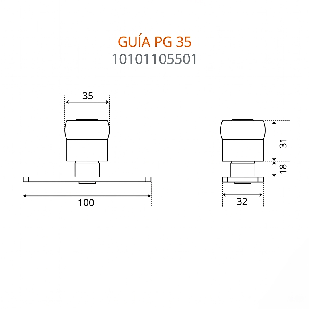 MEDIDAS GUIA PG-35 - DUCASSE INDUSTRIAL 10101105501 EXCELSIOR PERU ACCESORIOS PARA PORTONES