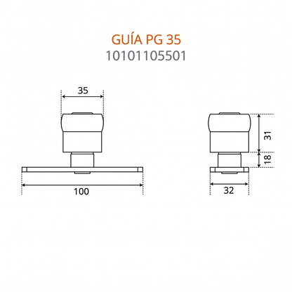 MEDIDAS GUIA PG-35 - DUCASSE INDUSTRIAL 10101105501 EXCELSIOR PERU ACCESORIOS PARA PORTONES