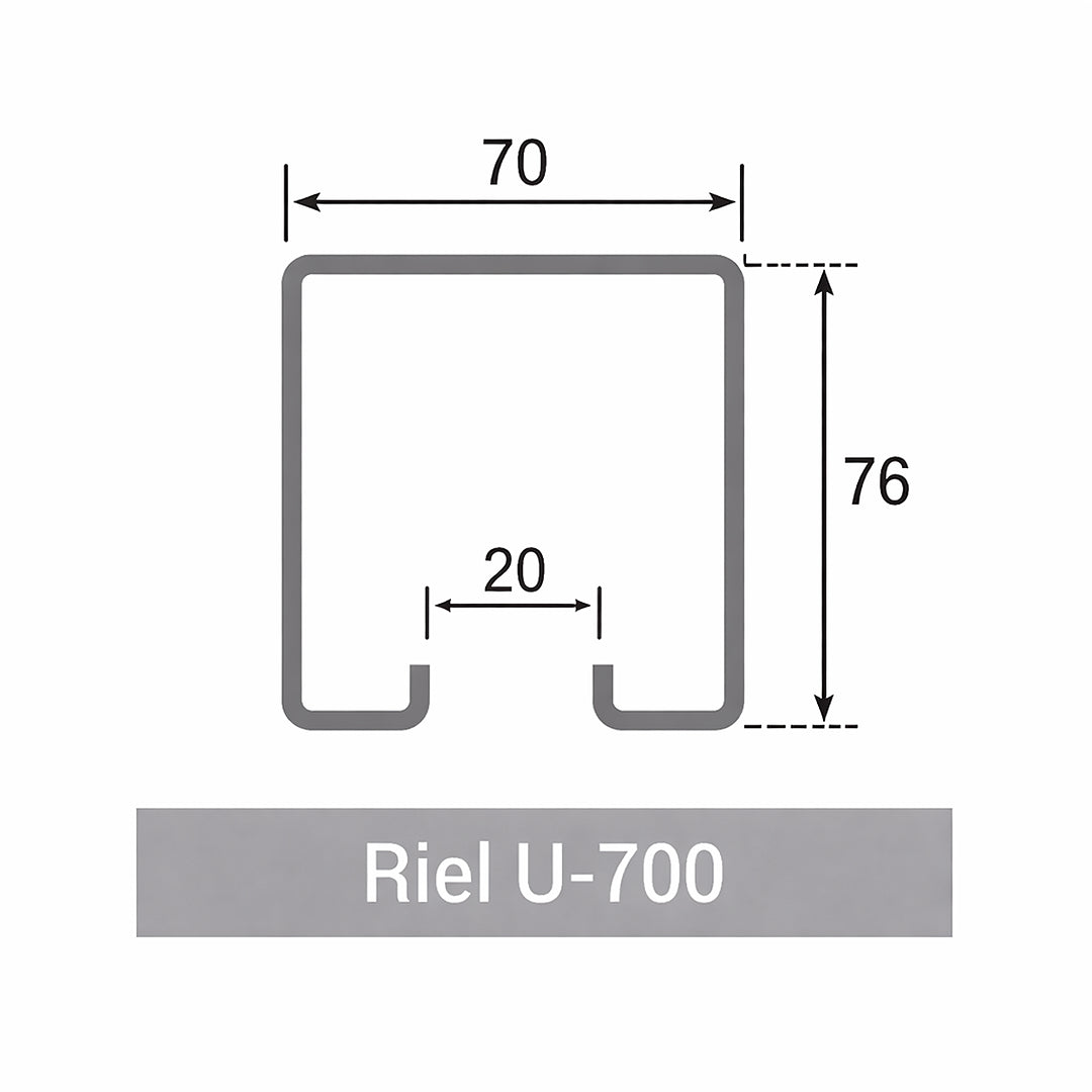 MEDIDAS RIEL U-700-DUCASSE INDUSTRIAL-RIEL PARA PORTONES COLGANTES EXCELSIOR PERU