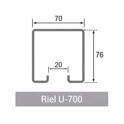 MEDIDAS RIEL U-700-DUCASSE INDUSTRIAL-RIEL PARA PORTONES COLGANTES EXCELSIOR PERU