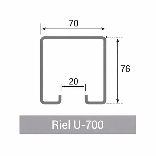 MEDIDAS RIEL U-700-DUCASSE INDUSTRIAL-RIEL PARA PORTONES COLGANTES EXCELSIOR PERU